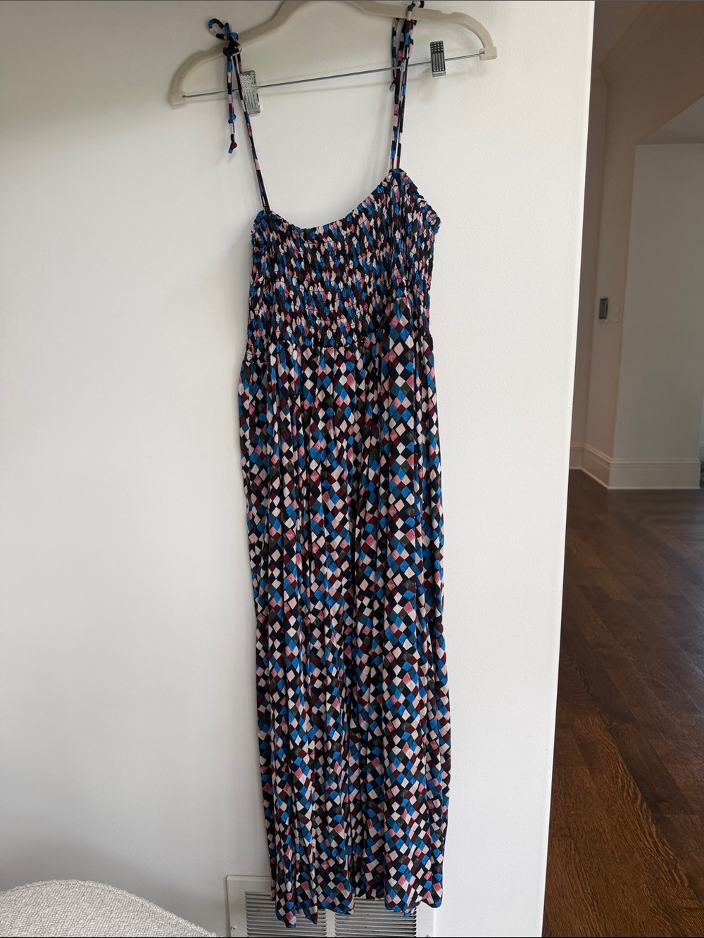 Tory Burch Navy, Blue & Pink Smocked Maxi Dress